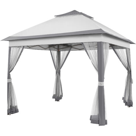 Yaheetech Gazebo da Giardino/Cerimonia 330 x 330 x 271-291 cm per Campeggio/Stand/Piscina Telo Impermeabile in Metallo Struttura Tubolare Grigio