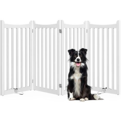 Yaheetech Cancelletto per Cani Estensibile Cancello Pieghevole di Sicurezza da Interno Recinto Barriera per Scale Porta in Legno 4 Pannelli 201,5 cm × 90,5 cm Bianco