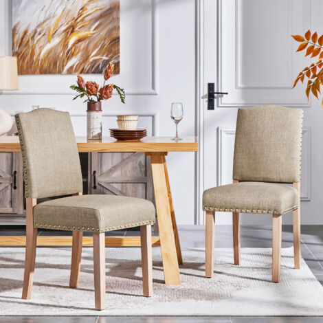 Set 2 Sedie Da Pranzo Imbottite Moderne – Similpelle PU Marrone, Schienale Alto, Cuscino Spesso, Gambe In Legno Massello, Portata 136 Kg