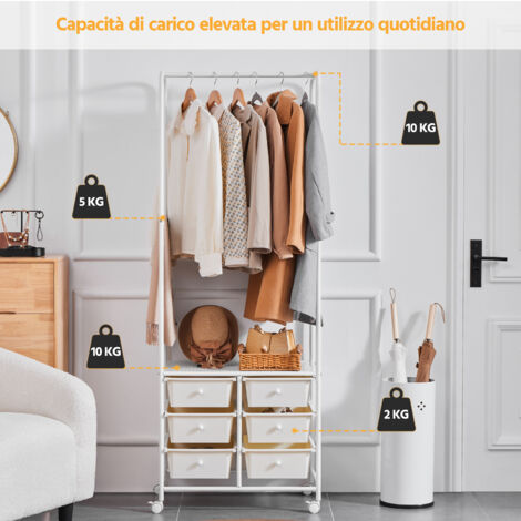 Appendiabiti HOMCOM Con 2 Cassetti E Ganci: Struttura In Metallo Con Ruote, 99x47x185cm, Bianco - 4
