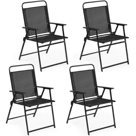 Yaheetech Set Sedie da Giardino Pieghevole da Esterno Campeggio con Braccioli Telaio in Metallo e Seduta in Tessuto da Balcone Portata 100 Kg Nero 4 Pezzi