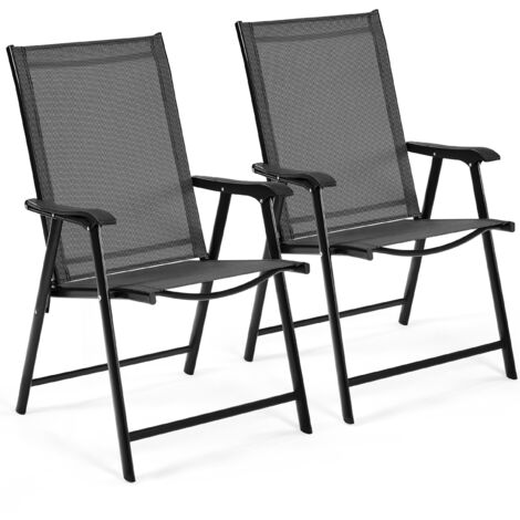 Yaheetech Set di 2 Sedie da Giardino Pieghevoli con Braccioli in Tela per Esterni Patio Veranda Terrazza Piscina Nero