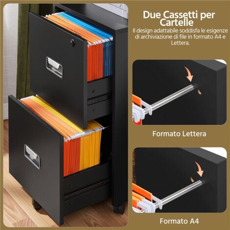Cassettiera Da Ufficio Su Ruote 3 Cassetti Doria – Bianco Venato, Chiusura Centralizzata, 45x50x53 Cm