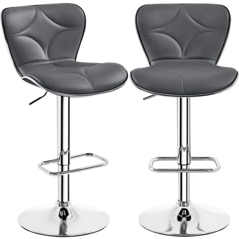 LANTUS Set 6 Sgabelli Da Bar Regolabili In PU, Con Schienale E Poggiapiedi, Grigio, Moderni Per Cucina/isola