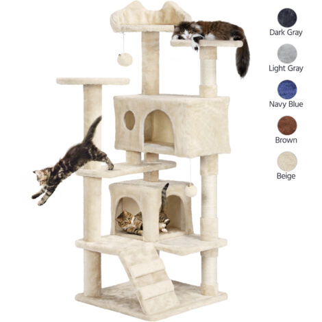 Yaheetech Albero Tiragraffi per Gatti 137 cm con 2 Palle Sisal Naturale Giocattolo Gioco Beige