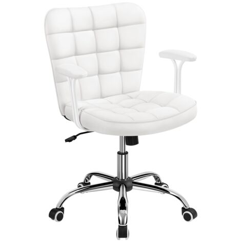 Yaheetech Sedia Ufficio Scrivania a Rotelle Girevole Reclinabile a Dondolo in Finta Pelle Ergonomica con Braccioli Imbottiti Altezza Regolabile Bianca