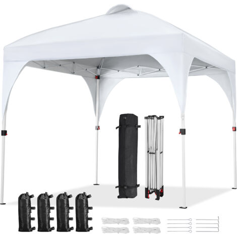 Yaheetech Gazebo da Giardino 2,4 x 2,4 M Impermeabile Pieghevole Tendone in Ferro e Tela Oxford con Paletti/Corde per Spiaggia/Uso Commerciale/Patio/Campagna/Veranda Bianco
