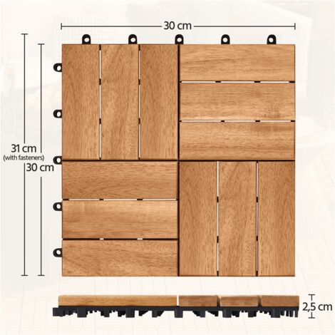 Pavimento Giardino Legno Acacia 30x30 Cm - 27 Piastrelle Impermeabili Per Esterni Balcone Terrazza - Foto 5