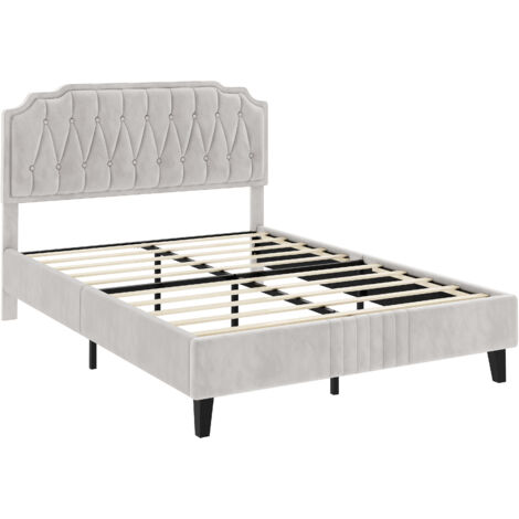 Yaheetech Letto con Testiera Imbottita 31 cm Altezza Regolabile Telaio con Rete a Doghe in Legno e Metallo Beige 140 x 200 cm