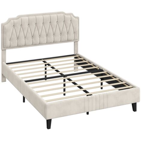 Yaheetech Letto con Testiera Imbottita 31 cm Altezza Regolabile Telaio con Rete a Doghe in Legno e Metallo Beige 160 x 200 cm