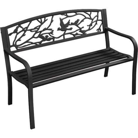 Yaheetech Panca da Giardino 127 cm × 52 cm × 86 cm Panchina da Patio con Braccioli Schienale Nero