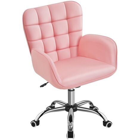 Yaheetech Sedia/Poltroncina da Ufficio Scrivania a Rotelle Girevole Imbottita in Similpelle Reclinabiale Ergonomica Altezza Regolabile Rosa