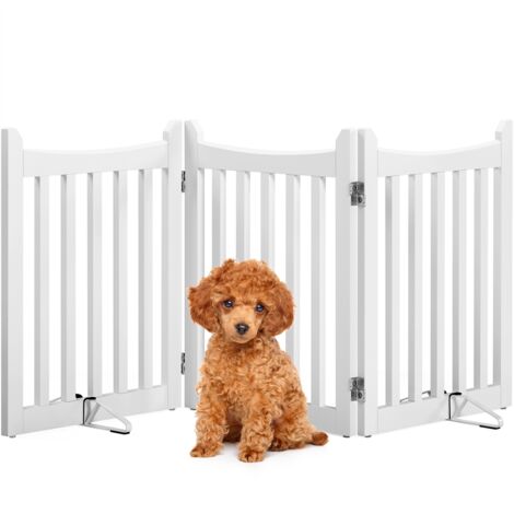 Yaheetech Cancelletto per Cani Estensibile Cancello Pieghevole di Sicurezza da Interno Recinto Barriera per Scale Porta in Legno 3 Pannelli 151,5 × 60,5 cm Bianco