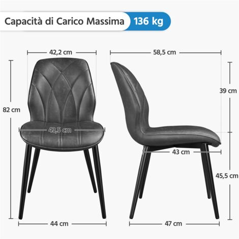 Set Di 2 Sedie Da Pranzo Drumm – Schienale Alto In Ecopelle Grigia – Gambe In Metallo – Design Moderno - 3
