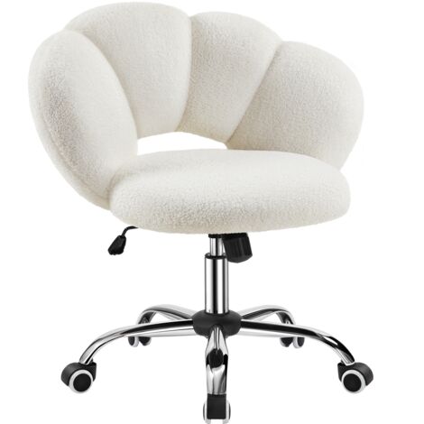 Yaheetech Sedia da Ufficio Scrivania Bianca Cameretta Imbottita Senza Braccioli Ergonomica con Ruote Girevole, Schienale Design a Nuvola in Tessuto Bouclé, Altezza Regolabile