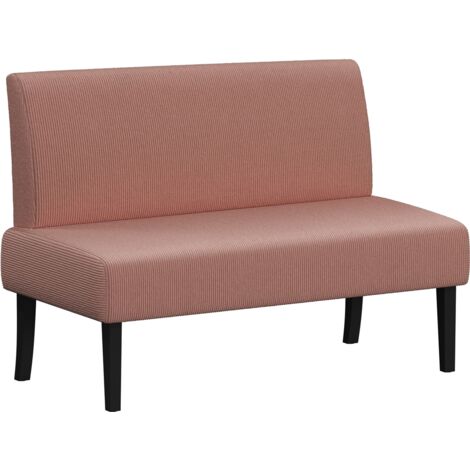Yaheetech Divano da Salotto Moderno Divanetto a 2 Posti senza Braccioli Sedia a Coste con Gambe in Legno per Soggiorno Ufficio 109,5 × 62 × 84,5 cm Rosa