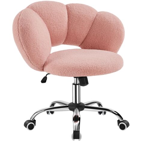 Yaheetech Sedia da Ufficio Scrivania Bianca Cameretta Imbottita Senza Braccioli Ergonomica con Ruote Girevole, Schienale Design a Nuvola in Tessuto Bouclé, Altezza Regolabile