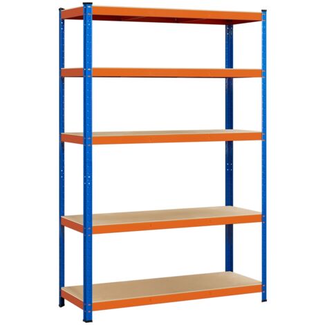 Yaheetech Scaffale in Metallo 180 x 120 x 45 cm Scaffalattura Regolabile a 5 Ripiani Portata 875 kg Senza Viti per Carichi Pesanti Mensola Salvaspazio da Garage Cucina 611232 Blu-Arancio