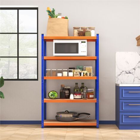 Yaheetech Scaffale Metallico 5 Ripiani – Portata 875 Kg, Regolabile In Altezza, Senza Viti, 180x90x40 Cm, Blu-arancio