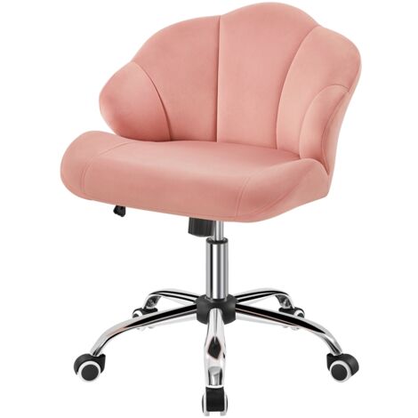 Yaheetech Sedia Ufficio Scrivania Cameretta Senza Braccioli Ergonomica in Velluto con Ruote Girevole Altezza Regolabile Schienale Design Conchiglia Imbottito Portata 136 KG Rosa