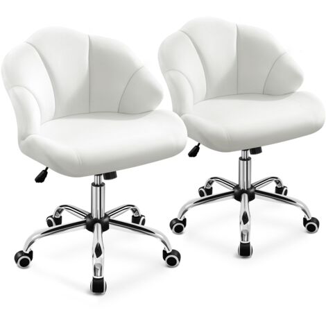 Yaheetech Sedia Ufficio Scrivania Cameretta Senza Braccioli Ergonomica in Velluto con Ruote Girevole Altezza Regolabile Schienale Design Conchiglia Imbottito Portata 136 KG Bianco