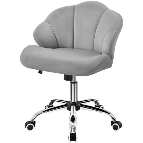 Yaheetech Sedia Ufficio Scrivania Cameretta Senza Braccioli Ergonomica in Velluto con Ruote Girevole Altezza Regolabile Schienale Design Conchiglia Imbottito Portata 136 KG Grigio Chiaro