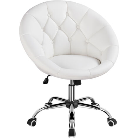 Yaheetech Sedia da Ufficio Scrivania Imbottita in Finta Pelle Poltroncina Reclinabile con Ruote Girevole Regolabile in Altezza Portata 136 kg per Studio, Camera da Letto, Ufficio Bianco