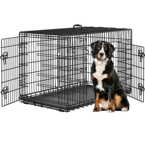 Yaheetech Gabbia per Cani Gatti Kennel in Metallo Cuccioli Pieghevole con Vassoio Rimovibile Doppia Porta e Divisorio Regolabile  122 × 71 × 78 cm Nero