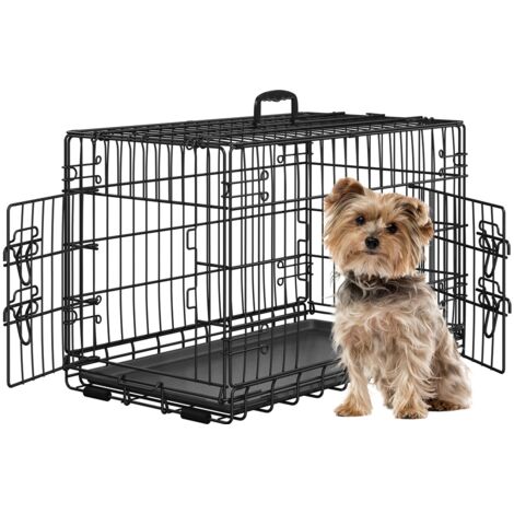 Yaheetech Gabbia per Cani Gatti Kennel in Metallo Cuccioli Pieghevole con Vassoio Rimovibile Doppia Porta e Divisorio Regolabile  76 × 45 × 51 cm Nero
