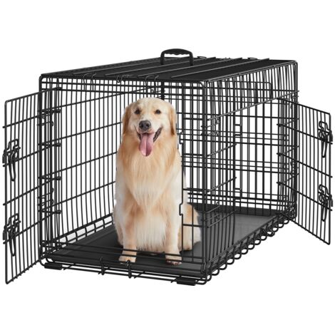 Yaheetech Gabbia per Cani Gatti Kennel in Metallo Cuccioli Pieghevole con Vassoio Rimovibile Doppia Porta e Divisorio Regolabile 107 cm × 66 cm × 74,5 cm Nero
