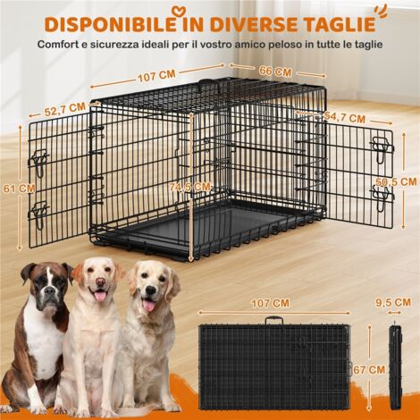 Gabbia Per Cani Pieghevole Yaheetech 107x60x66cm - Kennel Metallo Con Vassoio E Doppia Porta - Foto 6