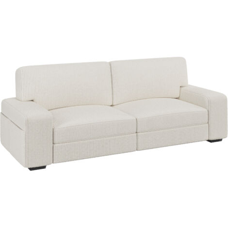 Yaheetech Divano a 2 Posti in Velluto Divanetto Imbottito con Braccioli e Schienale Sofa con Tasche Portaoggetti Laterali per Salotto Soggiorno 212 × 81 × 83 cm Avorio