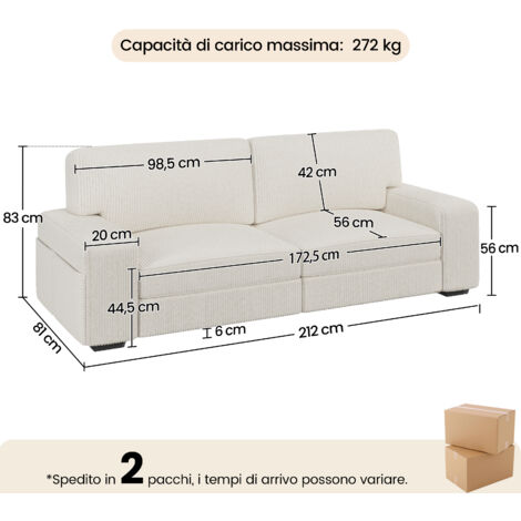 Yaheetech Divano a 2 Posti in Velluto Divanetto Imbottito con Braccioli e Schienale Sofa con Tasche Portaoggetti Laterali per Salotto Soggiorno 212 × 81 × 83 cm Avorio