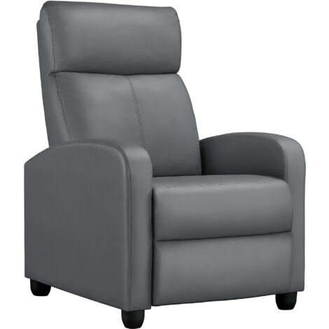 Yaheetech Poltrona Reclinabile Poltrona Relax Imbottita con Schienale Regolabile Sedia Monoposto con Poggiapiedi da Soggiorno Ufficio Studio Camera da Letto 67 x 85 x 99,5 cm Grigio/Similpelle
