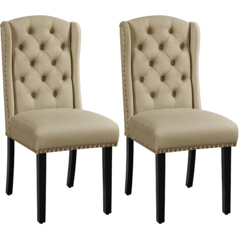 Yaheetech Set 2 Sedie Sala da Pranzo Tessuto Moderne Imbottite Eleganti Gambe in Legno Massello Schienale Alto Cachi
