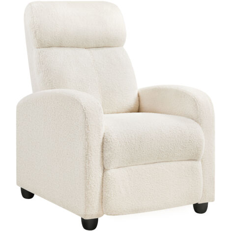 Yaheetech Poltrona Relax Reclinabile Regolabile Divano Monoposto con Poggiapiedi da Soggiorno Camera da Letto 61,5 × 87 × 99 cm Avorio/Tessuto Bouclé