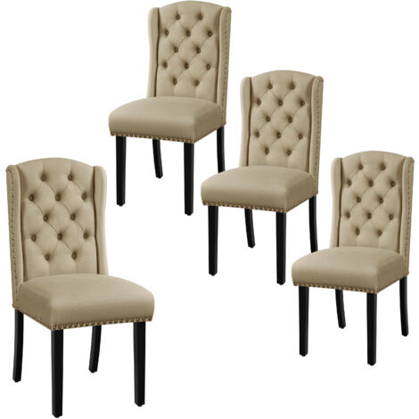Yaheetech Set 4 Sedie Sala da Pranzo Tessuto Moderne Imbottite Eleganti Gambe in Legno Massello Schienale Alto Cachi (1/5)