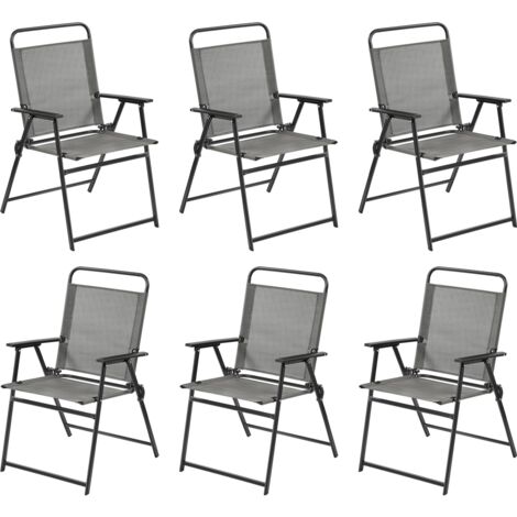 Yaheetech Set 2 Sedia da Giardino Pieghevole da Esterno Campeggio con Braccioli Telaio in Metallo e Seduta in Tessuto da Balcone Portata 100 kg Grigio 6 pezzi