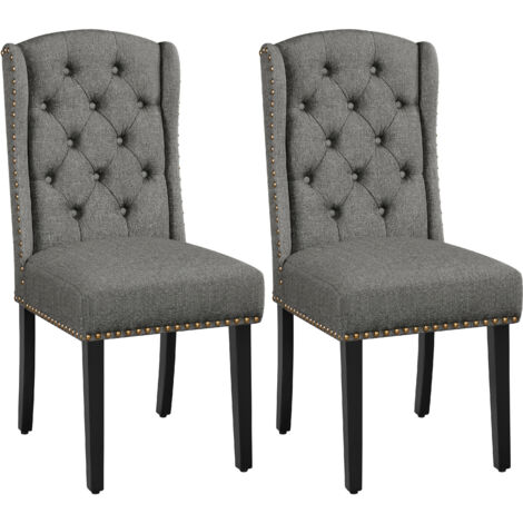 Yaheetech Set 2 Sedie Sala da Pranzo Tessuto Moderne Imbottite Eleganti Gambe in Legno Massello Schienale Alto Cachi