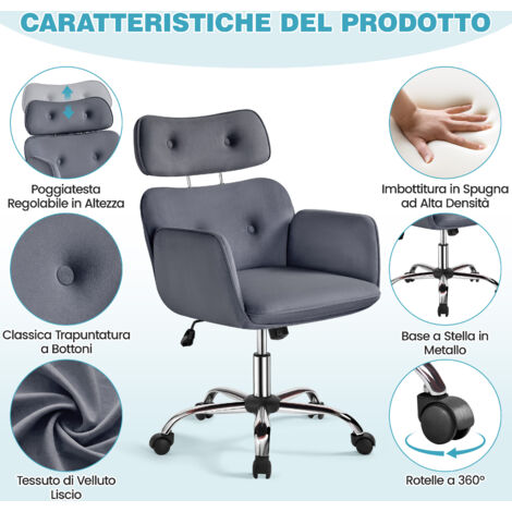 Sedia Ufficio Yaheetech Senza Braccioli - Regolabile, Reclinabile, Grigio Chiaro - Foto 6