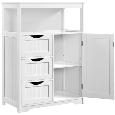 Yaheetech Mobile da Bagno Armadietto da Terra Mobiletto con Cassetto e Ripiano Regolabile Organizzatore Portaoggetti da Cucina Soggiorno (66× 35× 90 cm, Bianco)