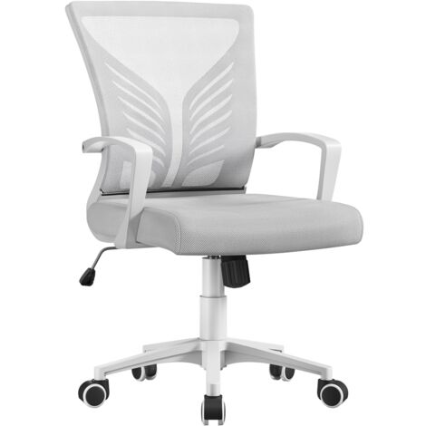 Yaheetech Sedia da Scrivania Ufficio Ergonomica a Rotelle Girevole Reclinabile in Rete Traspirante con Braccioli Altezza Regolabile Portata 136 kg Grigio Chiaro