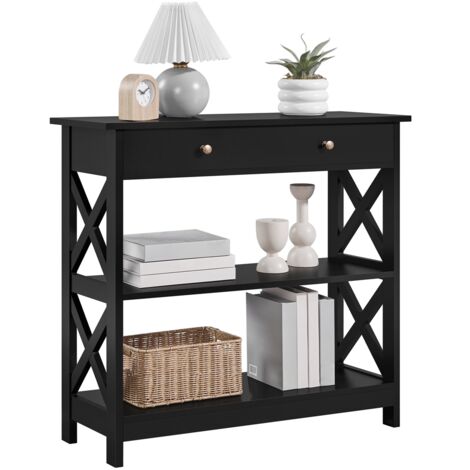 Yaheetech Tavolo Console con Ripiani e Cassetti, Consolle ingresso moderno, Mobiletto Salvaspazio in Legno, per Soggiorno, Corridoio, Nero, 80 x 30 x 80 cm