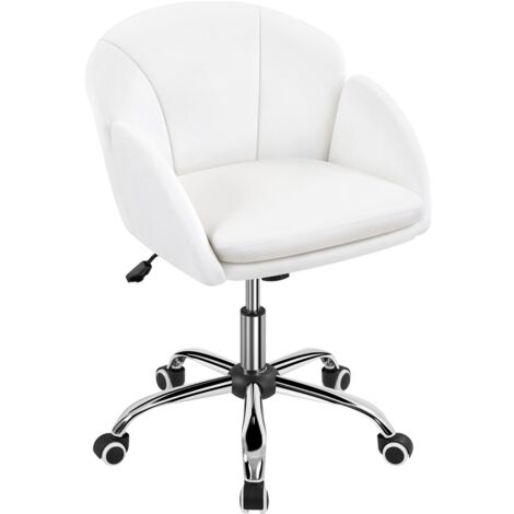 Yaheetech Sedia Ufficio Bianca Poltroncina Scrivania Cameretta in Finta Pelle Imbottita Reclinabile a Donodolo Altezza Regolabile con Ruote Girevole Portata 136 kg Struttura in Metallo Galvanizzato