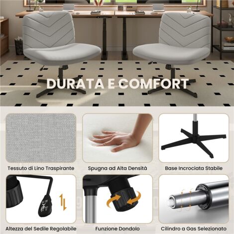 DEVAISE Sedia da Scrivania in Stile Retrò, Sedia Girevole in Pelle Sintetica e Tessuto, Altezza Regolabile, Rotazione a 360°, Portata fino a 136 kg, Ergonomica per Casa, Ufficio o Toeletta