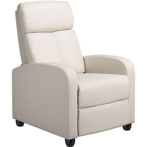 Yaheetech Poltrona Reclinabile Poltrona Relax Imbottita con Schienale Regolabile Sedia Monoposto con Poggiapiedi da Soggiorno Ufficio Studio Camera da Letto 67 x 85 x 99,5 cm Beige/Similpelle