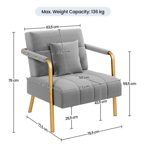 Poltrona Singola Yaheetech In Velluto - 75,5x72,5x76 Cm, Con Cuscini E Gambe Metallo, Rosa