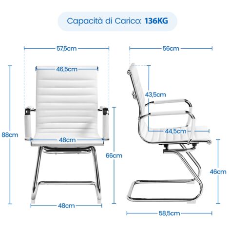 Set 2 Sedie Da Ufficio Yaheetech Senza Ruote - Design Cantilever In Pelle Sintetica Per Ospiti E Riunioni - Foto 6