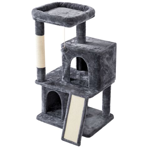 Yaheetech Tiragraffi Albero per Gatti Alto 106 cm con Trespolo Grande,Cucce,Pompon,Graffiatoi,Scala Gioco Grigio Scuro