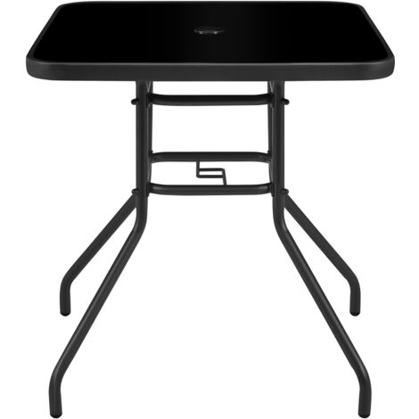 Soberine Tavolo Quadrato con Foro per Ombrello Ø 4,2 cm Tavolo da Giardino Design Elegante in Vetro per Prato Balcone Patio Piscina Spiaggia Nero
